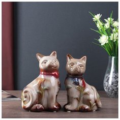 Сувенир керамика копилка "Кошечки с тюльпанами" набор 2 шт 16,5х11х8,5 см 4556571 Сима ленд