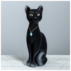 Копилка "Кот Кузя", малый флок черный 748659 Керамика ручной работы