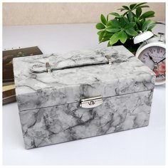 Шкатулка кожзам для украшений 2в1 "Мрамор" серый 6,5х13,5х10,5, 7х22,5х14,5 см 4465678 Сима ленд