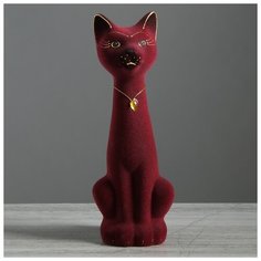 Копилка "Кот Мурзик", малый флок бордовый 748706 Керамика ручной работы