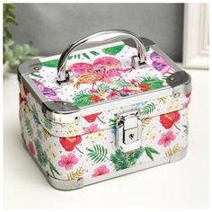 Шкатулка металлокаркас сундучок "Фламинго в джунглях" блёстки 9,5х17,5х13,5 см 5127026 Сима ленд