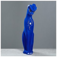 Копилка "Кошка Багира в шляпе", флок, синий цвет, 43 см 1892602 Керамика ручной работы
