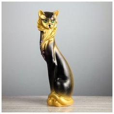 Копилка "Кошка Сиамская", стразы, чёрно-золотая, 43 см 1070707 Керамика ручной работы