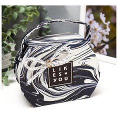 Шкатулка кожзам для украшений "Мрамор чёрно-белый" сумочка 12х16х7 см 5046023 Сима ленд