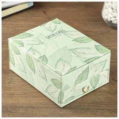 Шкатулка кожзам для украшений "Пальмовые листья" зелёная 8,7х18,2х14,3 см 4768061 Сима ленд