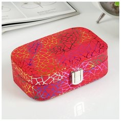 Шкатулка кожзам для украшений "Разноцветная паутина на красном" 5х15х10 см 4327222 Сима ленд