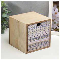 Шкатулка дерево "Индейские рисунки - треугольники" 11,2х11,2х10 см 5177696 Сима ленд