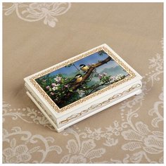 Шкатулка «Синички на ветке», белая, 11×16 см, лаковая миниатюра 3696431 Сима ленд