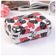 Шкатулка металлокаркас чемодан "Пальмовые листья чёрно-красные" 10х24х16,5 см 4563385 Сима ленд