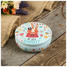 Шкатулка металл круглая "Счастливая зайка в цветах" матовая 5х13,5х13,5 см 4566158 Сима ленд