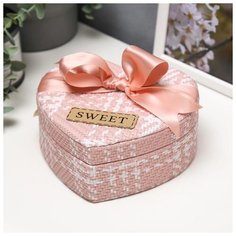 Шкатулка кожзам для украшений "Сердце плетённое с бантом" розовая 7,5х16,5х17,5 см 5046025 Сима ленд