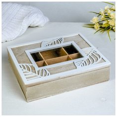 Шкатулка дерево с делениями "Пальмовые листья" 6,2х25х20 см 3695026 Сима ленд