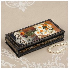 Шкатулка - купюрница «Герберы в вазе», 8,5×17 см, лаковая миниатюра 2431159 Сима ленд