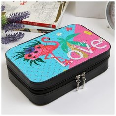 Шкатулка кожзам для украшений "Фламинго и пальма" с блёстками 6,5х21х14 см 4320050 Сима ленд