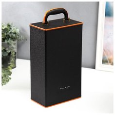 Шкатулка дерево, кожзам для 2 бутылок "Чёрная с оранжевой вставкой" 4 предмета 34,5х20х12 см 51968 Сима ленд