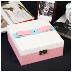 Шкатулка кожзам для украшений "Бант" розово-белая 9,5х22,5х22,5 см 4461590 Сима ленд