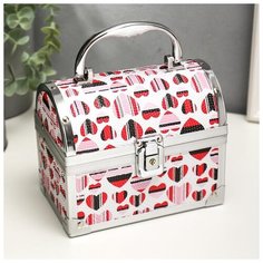 Шкатулка металлокаркас сундучок "Сердечки полосатые" 13х16,5х10,5 см 5127022 Сима ленд