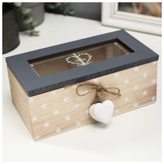 Шкатулка дерево с делениями "Звезды и сердца" 8х19х9,5 см 2528347 Сима ленд