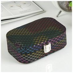 Шкатулка кожзам для украшений "Чешуя голография" чёрная 5х15х10 см 4327228 Сима ленд