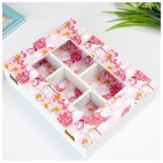 Шкатулка дерево с делениями "Фламинго и цветы" 5х24х18,4 см 4566111 Сима ленд