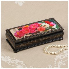 Шкатулка «Цветы в корзинке», 14×6 см, лаковая миниатюра 2570572 Сима ленд