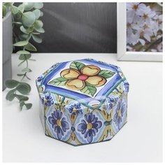 Шкатулка металл многогранник "Цветы на голубом - Восток" 6,5х11,5х11,5 см 5352443 Сима ленд