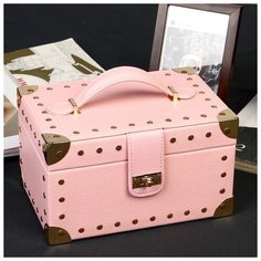 Шкатулка кожзам для украшений "Розовая матовая с заклёпками" 12,5х22х15,5 см 4466329 Сима ленд