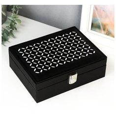 Шкатулка кожзам для украшений "Крестики" чёрная 7х21,5х16,5 см 5190998 Сима ленд