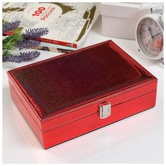 Шкатулка кожзам для украшений "Голография с блеском" красная 7,2х24,5х17,5 см 4320048 Сима ленд