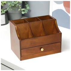 Шкатулка дерево для украшений и косметики 1 ящичек коричневая 21х14,5х15 см 4386131 Сима ленд
