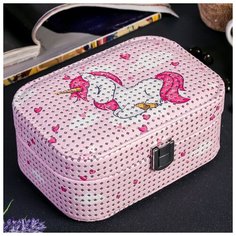 Шкатулка кожзам для украшений "Единорог на розовом" 7,5х17х12 см 3974771 Сима ленд