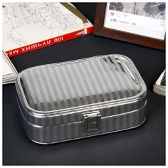 Шкатулка кожзам для украшений "Полосы" серебро лак миниатюра 4,5х15х10 см 4466316 Сима ленд