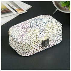 Шкатулка кожзам для украшений "Разноцветная паутина на белом" 5х15х10 см 4327223 Сима ленд