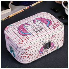 Шкатулка кожзам для украшений "Единороги" с блёстками 7,2х16,7х11,7 см 3907679 Сима ленд