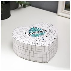 Шкатулка кожзам для украшений сердце "Пальмовый лист. Лето" 7х14х17 см 5144438 Сима ленд