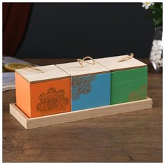 Шкатулка дерево 3 ящика "Золотое мехенди" 9,5х11х29 см 4768296 Сима ленд