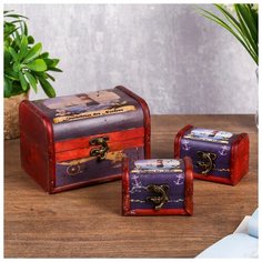 Шкатулка дерево "Маяк в море" набор 3 шт 5,5х8,5х5,5 10,5х15х10 см 3974762 Сима ленд