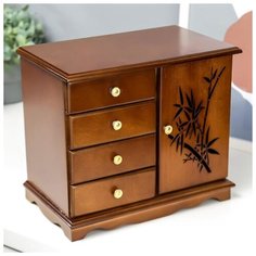 Шкатулка дерево "Комод 4 ящика с бамбуком на дверце" коричневая 28,5х17х24,5 см 4386129 Сима ленд