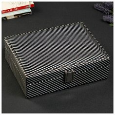 Шкатулка кожзам для украшений "Серебристые полоски" чёрная 7х21,5х16,5 см 4320043 Сима ленд