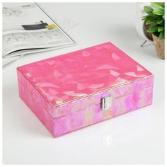 Шкатулка кожзам для украшений "Пэчворк из линий" ярко-розовый перламутр 8х25х19 см 4327246 Сима ленд