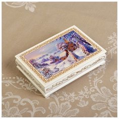 Шкатулка «Зимняя деревня», белая, 11×16 см, лаковая миниатюра 3696427 Сима ленд