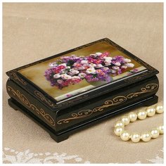 Шкатулка «Цветы», 8×10 см, лаковая миниатюра 2407401 Сима ленд