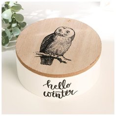 Шкатулка дерево круглая "Филин на ветке" 6,5х15х15 см 3905367 Сима ленд