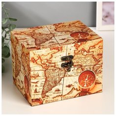 Шкатулка дерево "Старинная карта и компас" 12х16х12 см 3648196 Сима ленд