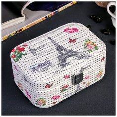 Шкатулка кожзам для украшений "Эйфелева башня и цветы" с блёстками 7,2х16,7х11,7 см 3907680 Сима ленд