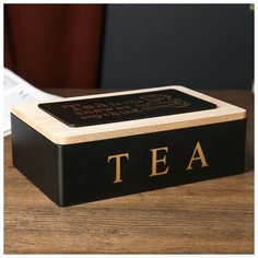 Шкатулка дерево с делениями "Чайная" чёрная с золотом 7,5х15х23 см 4773941 Сима ленд