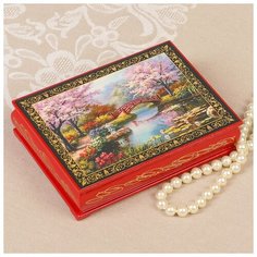 Шкатулка «Цветение сакуры», красная, 10×14 см, лаковая миниатюра 3579592 Сима ленд