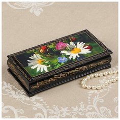 Шкатулка - купюрница «Ромашки с ягодами», 8,5×17 см, лаковая миниатюра 2431172 Сима ленд