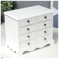 Шкатулка дерево "Комод 8 ящиков" белая 25х15х21,5 см 4386136 Сима ленд