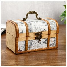 Шкатулка дерево состаренная "Карта мореплавателя" сундучок коричневое 11,5х17,5х11,5 см 4470312 Сима ленд